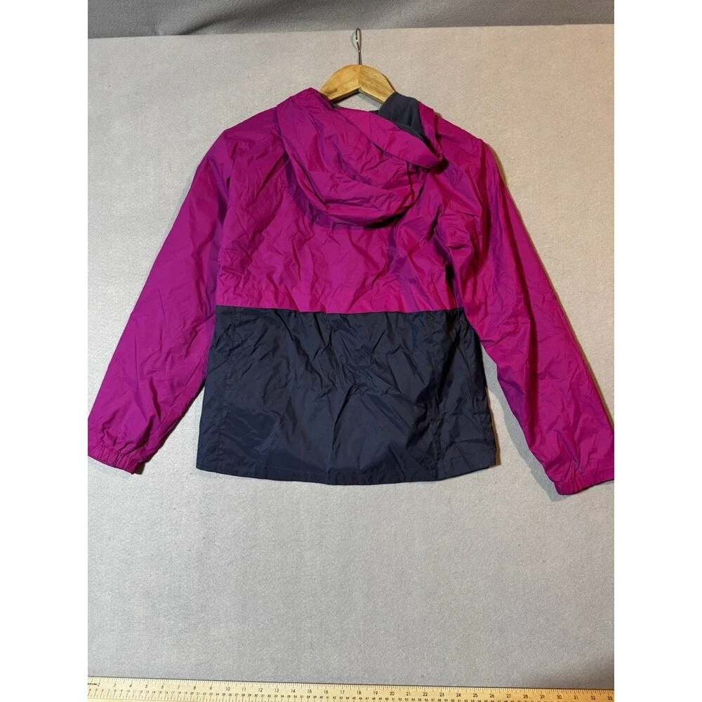 Columbia Rain Jacket Girl's L Pink Navy Hooded Full-Zip Windbreaker Outdoor